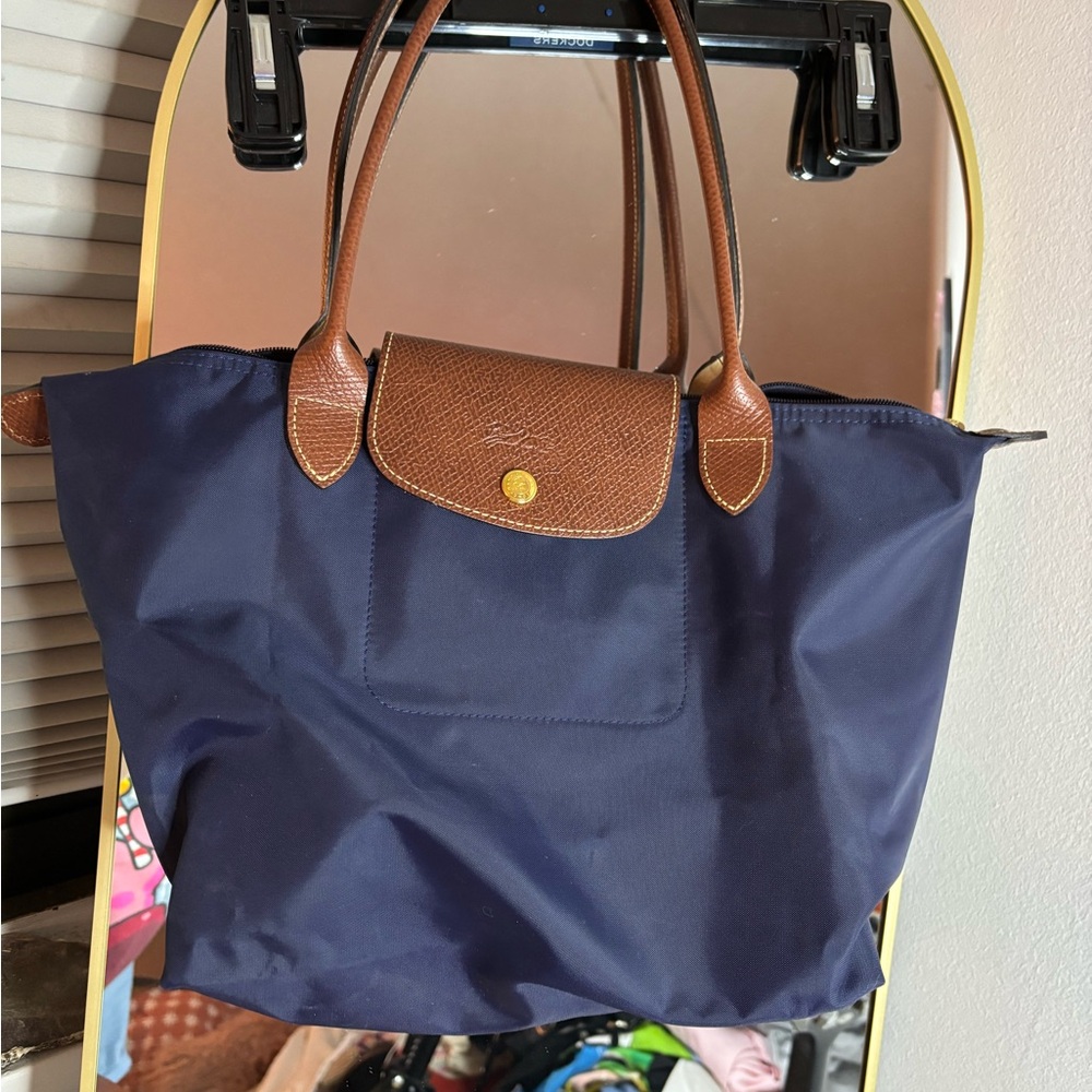 Longchamp Navy and Brown Tote Bag